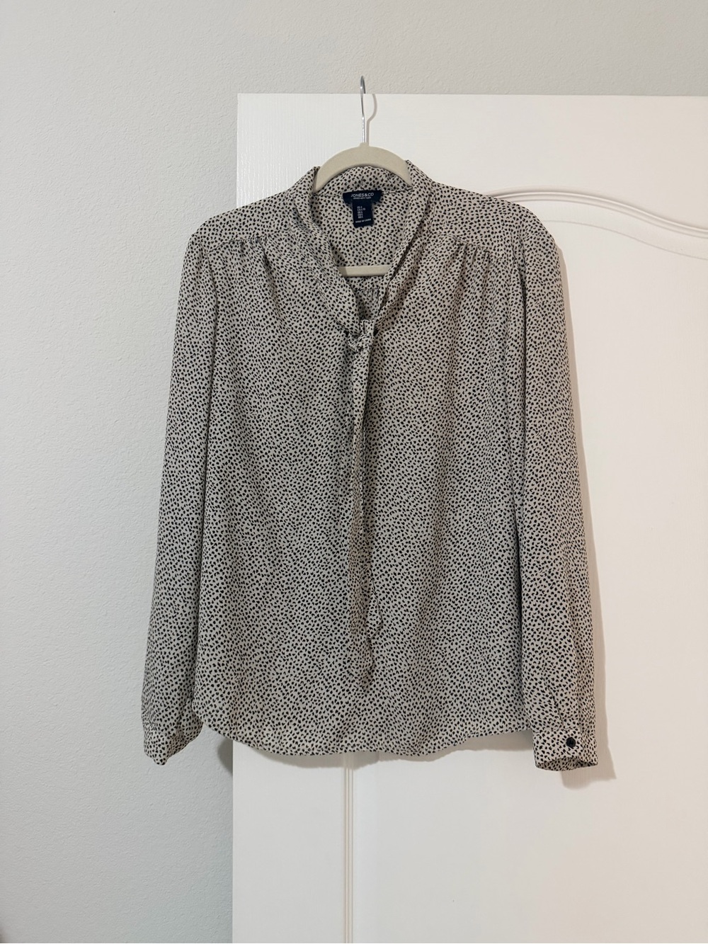 Jones New York Cream Blouse with Black Spot Print